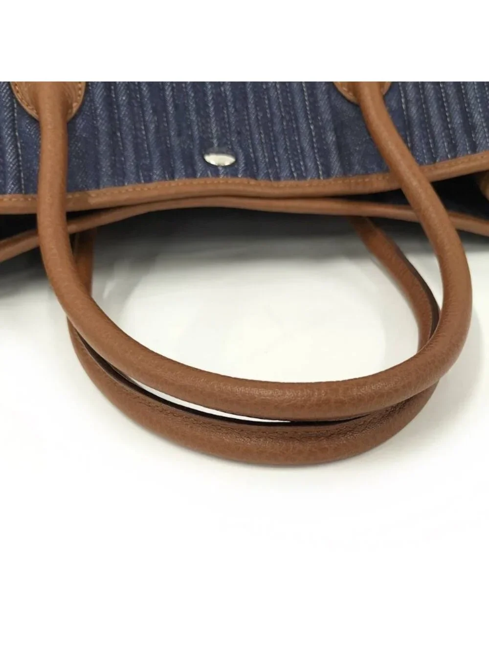 Hermes Garden Party PM Tote Toile Denim Canele Indigo Brown